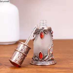 Hộp đựng nước hoa LACYESUK, Chai tinh dầu cổ điển phong cách Ả Rập hợp kim, Chai đóng gói phụ thủy tinh cổ cầm tay Trung Đông