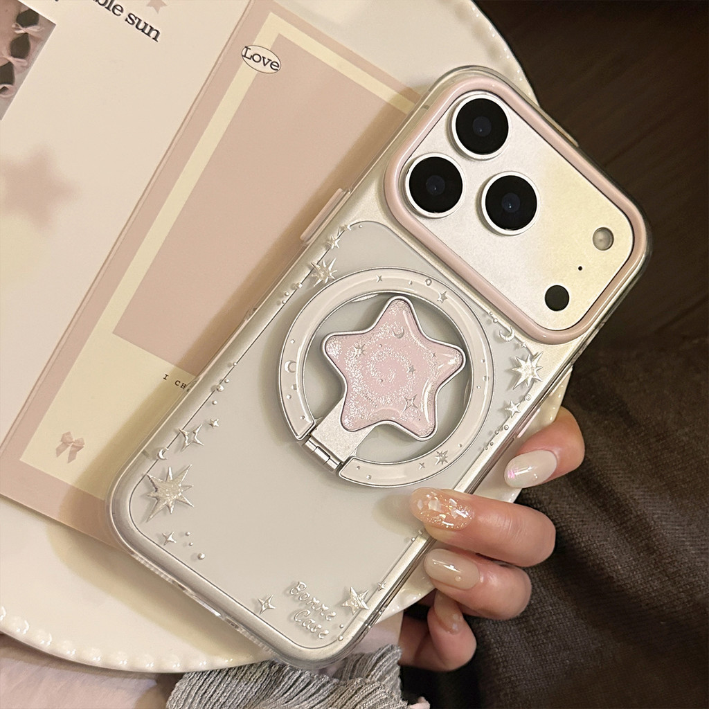 Họa tiết ngôi sao mạ vàng phù hợp cho iPhone17ProMax 17 16 15 14 13 12 Ốp điện thoại iPhone từ tính