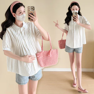 Áo sơ mi bà bầu mùa hè bằng cotton nguyên chấtjacquard