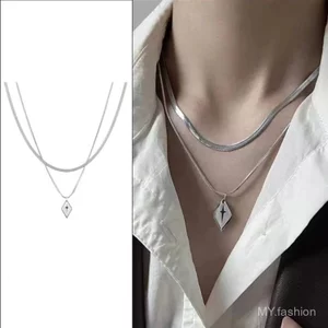Vòng cổ thép titan hai lớp hình ngôi sao kim cương - Phong cách hiện đại và mát mẻ