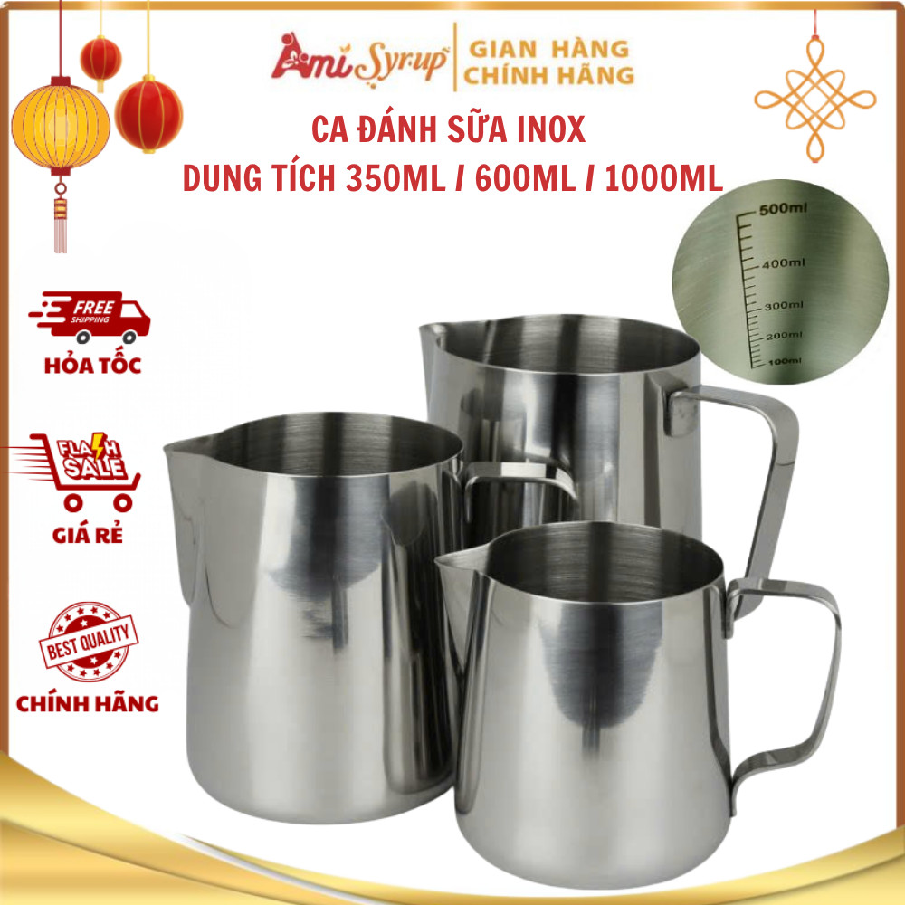 Ca Đánh Sữa Inox - Dung Tích 350ml / 600ml / 1000ml | Dụng Cụ Pha Chế Barista Chuyên Nghiệp