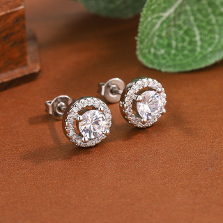 Châu Âu Mỹ ins Phong Cách Mới Tròn 1 Carat Zircon Bông Tai Cặp Đôi