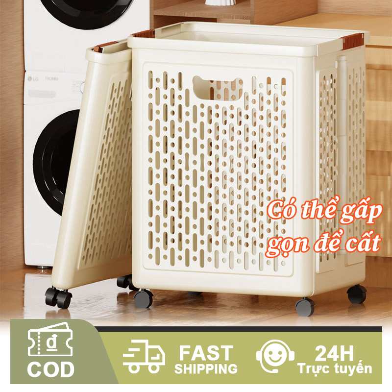 Giỏ Đựng Quần Áo Bẩn Gấp Gọn Có Bánh Xe - Đa Năng, Dung Tích Lớn, Dùng Cho Gia Đình, Nhà Tắm
