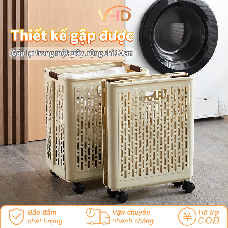 Giỏ Nhựa Đa Năng Gia Đình - Giỏ Đựng Quần Áo Bẩn Có Thể Gấp & Bánh Xe Di Chuyển, Chất Liệu ABS Bền Bỉ