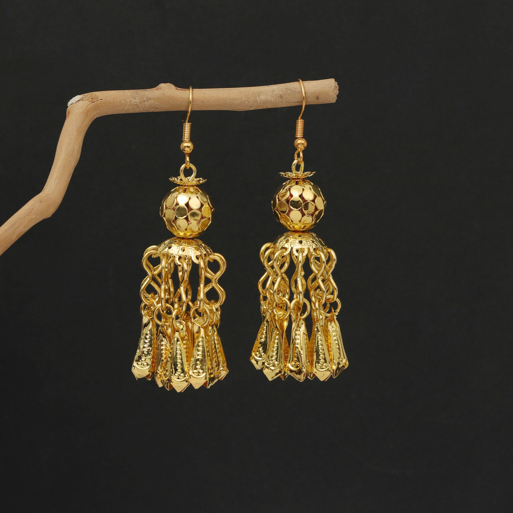 Bông tai tua rua vàng Bohemian dài phong cách dân tộc, phụ kiện du lịch retro lạ mắt, thay đổi được, kèm kẹp tai/móc bạc S925