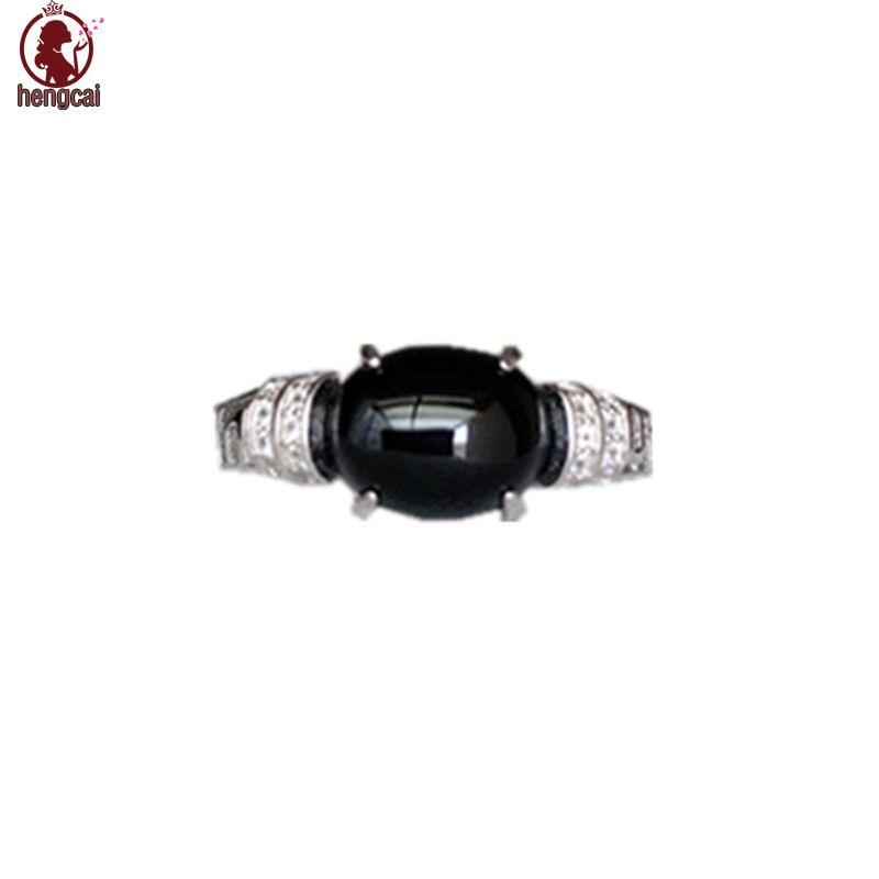 Nhẫn đá quý mã não đen màu bạc, dễ dàng điều chỉnh size cho nữ