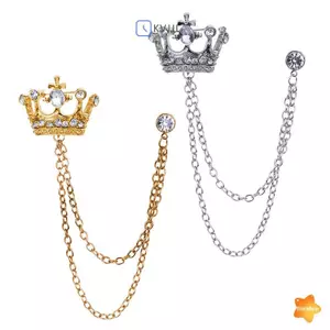 Trâm Phù Dây Xích Vương Miện Phong Cách Anh Quốc - Huy Hiệu Vest Nam Retro Cho Tiệc Cưới
