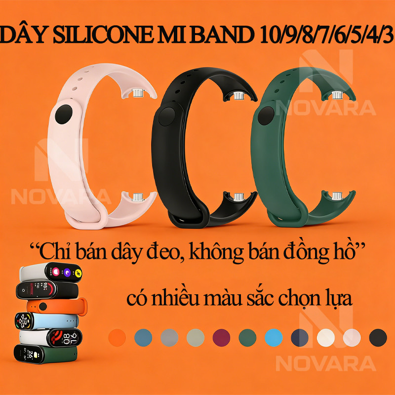Dây đeo đồng hồ silicon cho Xiaomi Mi Band 10 / 9 / 8 / 7 / 6 / 5 / 4 / 3 Dây đeo cổ tay thể thao Dây đeo cổ tay MiBand 9 Phụ kiện đồng hồ thông minh