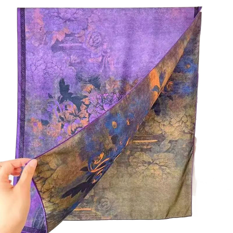 Khăn vuông hai mặt retro, chất liệu sợi jacquard mô phỏng lụa mây thơm