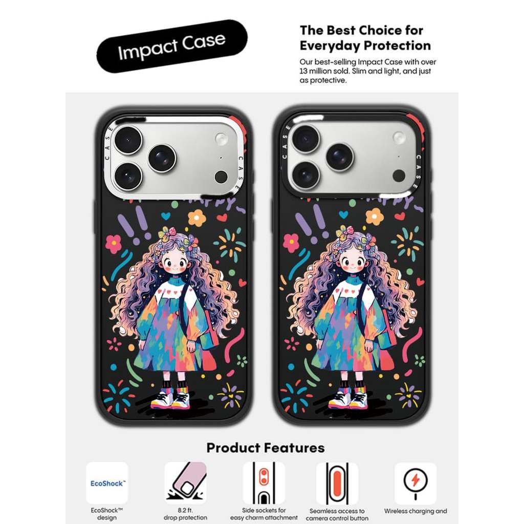 CASECASE X Happy Girl Case White Camera Ring Edition Matte Đen Cứng Hút Từ Tính Tác Động Dành Cho Apple IPhone 13 14 15 16 17 Pro Max Air Plus Có Hộp