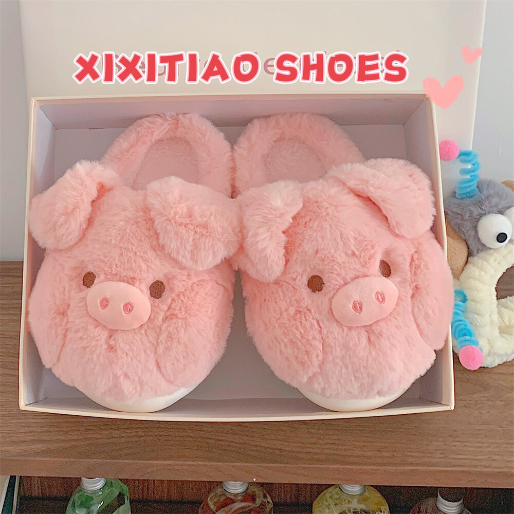 Cô Gái Trái Tim Heo Bông Dép Nữ Mùa Đông Đế Mềm Dễ Thương Chống Trơn Trượt Cha Mẹ-Con Nhà Sang Trọng Confinement Giày Nửa Gói Bé Gái Hồng 40-