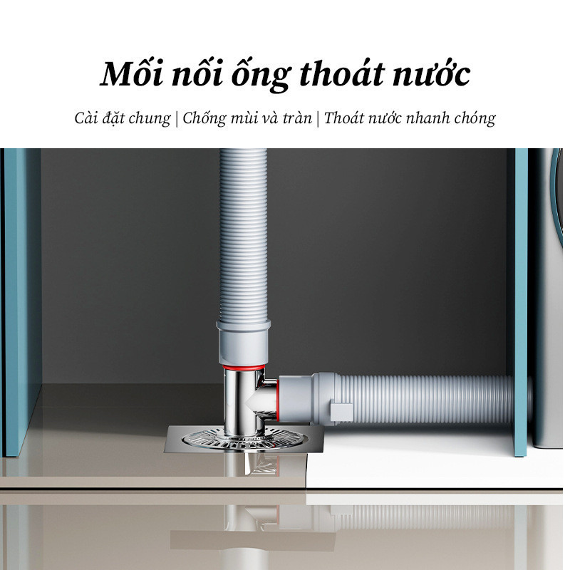 Nắp Ống Xả Máy Giặt 2in1 - Chống Mùi, Ngăn Tràn, Đầu Nối 90 Độ, Lắp Ga Thoát Sàn, Nhựa ABS Bền