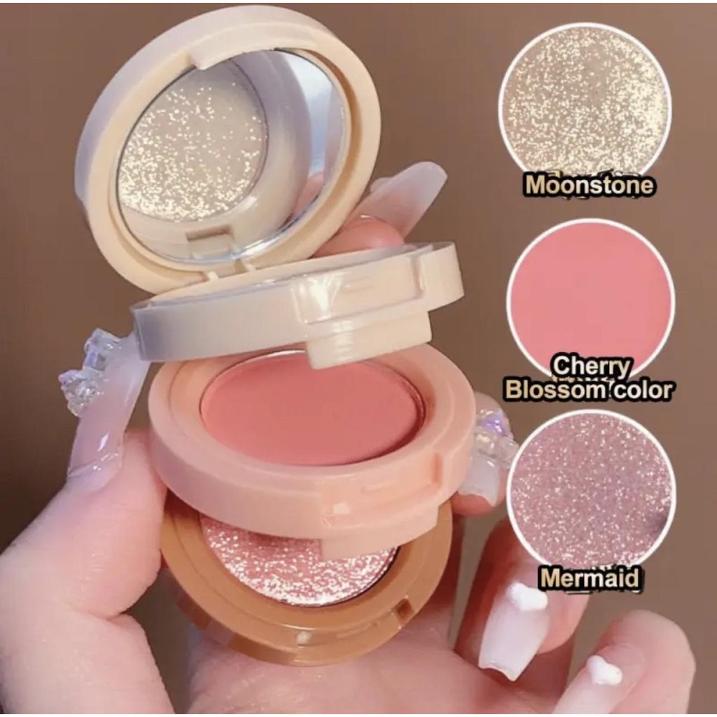Mới 3 Trong 1 Matte Highlighter Blush Palette Ngọc Trai Blush Sáng Bóng Chống Nước Phấn Mắt Đa Năng Mặt Trang Điểm Bảng Mỹ Phẩm Nữ