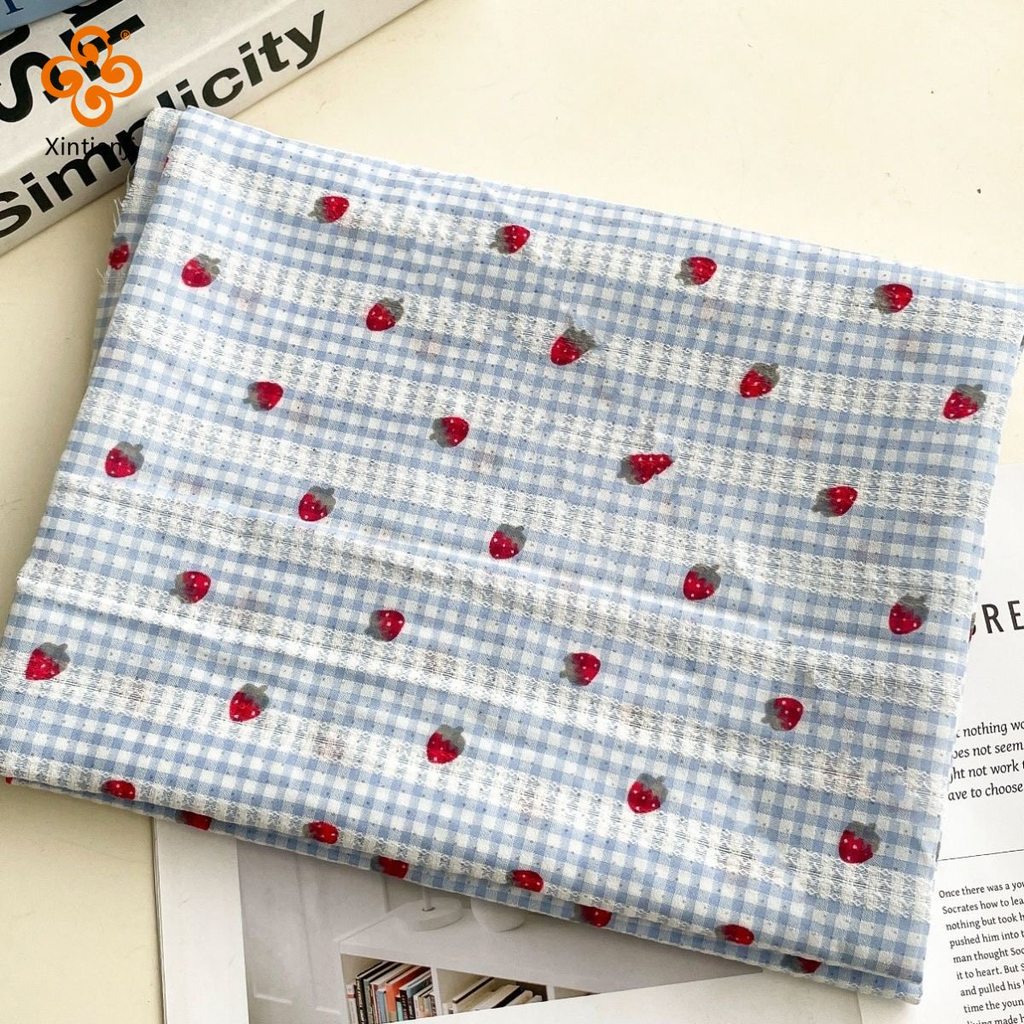 Váy trẻ em tự làm từ polyester và cottonjacquard, hoa văn chấm bi màu xanh nhạt