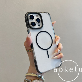 Vỏ điện thoại từ tính lấp lánh túi khí màu tương phản đơn giản phù hợp cho iPhone 12 13 14 15 16 Pro Max trong suốt bao gồm tất cả vỏ cứng silicon chống rơi