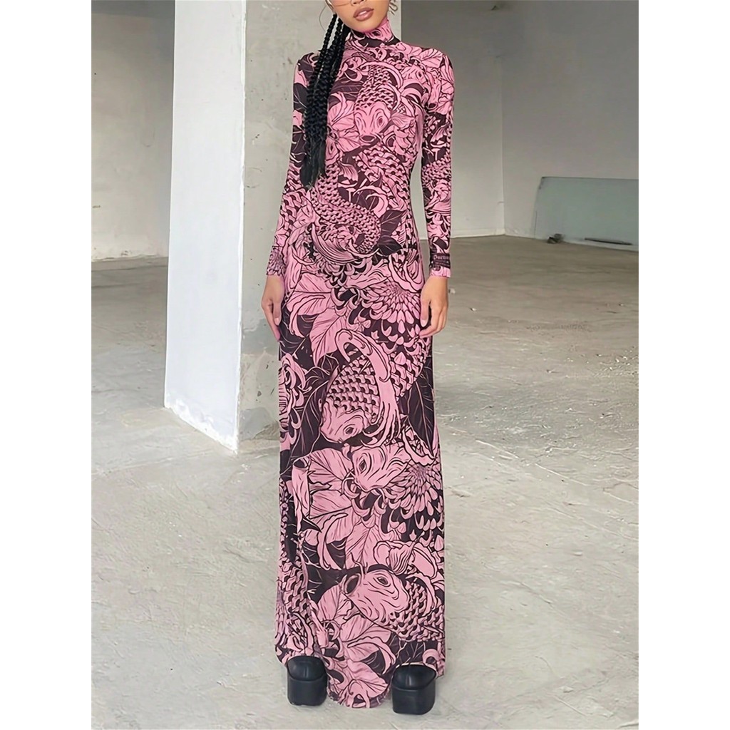 Đầm gạc quan điểm thu đông, cổ cao ôm body, phong cách châu âu hiện đại