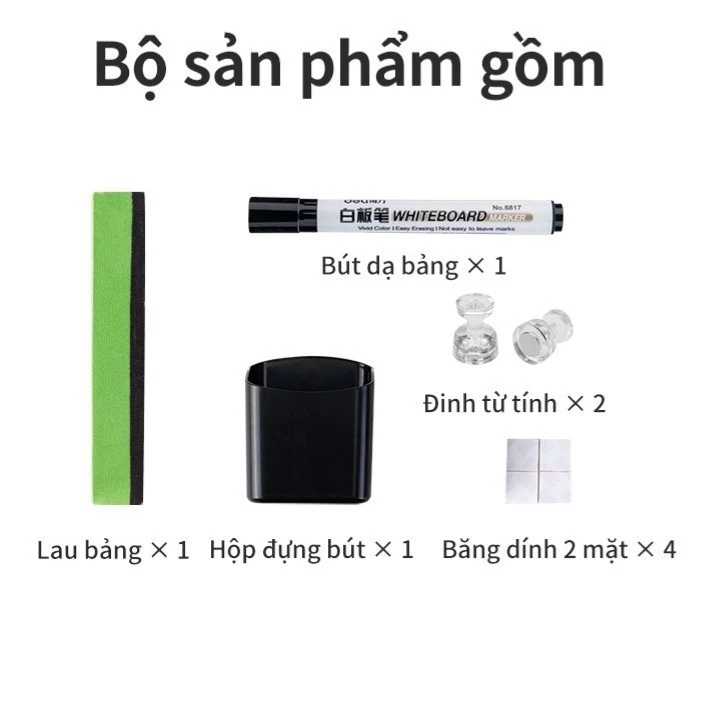 [🔥VOUCHER 99K] Bảng Từ Trắng Dán Tường Deli - Hút Nam Châm Bút Lông Nhiều Kích Thước Kèm Phụ Kiện Bảng