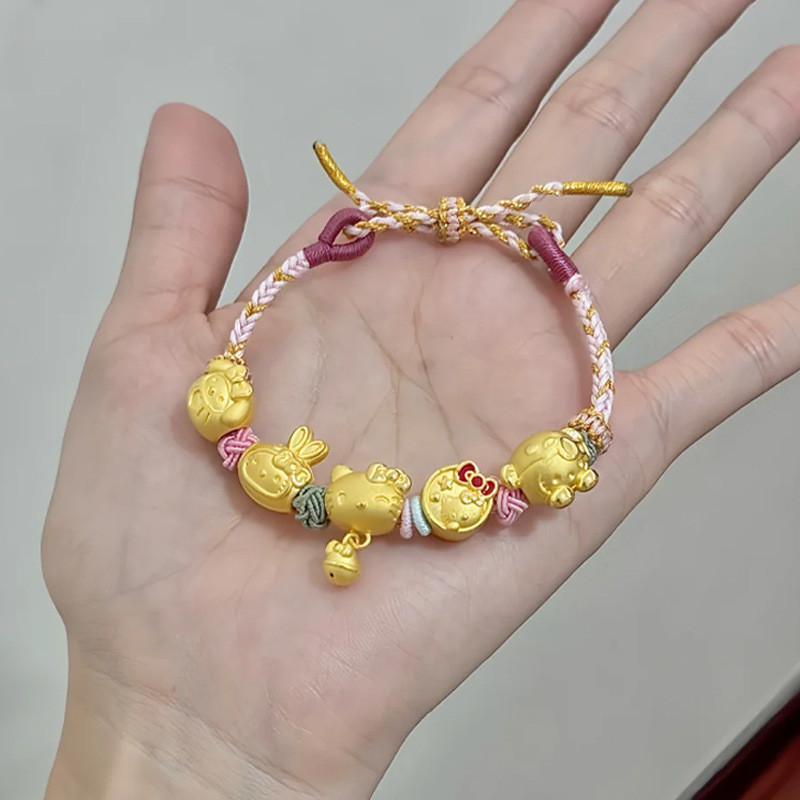 Cát Vàng Vòng Tay Bảo Quản Màu Sắc hellokitty Mèo Dharma Rồng Đầu Túi Chuông Đầu Thỏ May Mắn kt Mèo Màu Vàng Vòng Tay