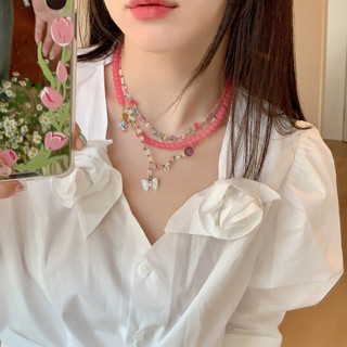 Vòng cổ handmade nhiều màu sắc đính hạt bướm, phù hợp cho người phụ nữ vào mùa hè