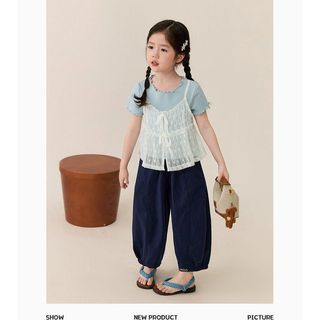 Áo thun cho bé gái phối ren giả 2 lớp – áo tay ngắn dễ thương phong cách Hàn mặc hè