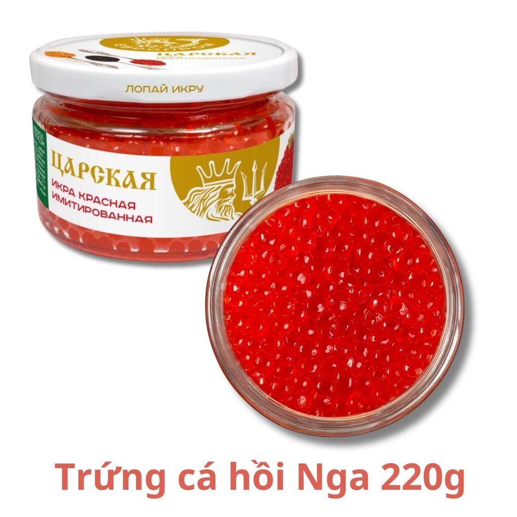 Trứng cá hồi đỏ Nga nhập khẩu 220g hộp thủy tinh ăn liền Thức Ăn Ăn Vặt