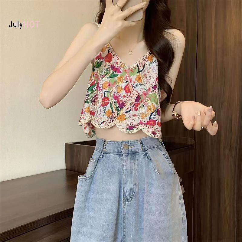 Áo Camisole Retro Hoa Thêu Phù Hợp Mùa Hè Cho Nữ