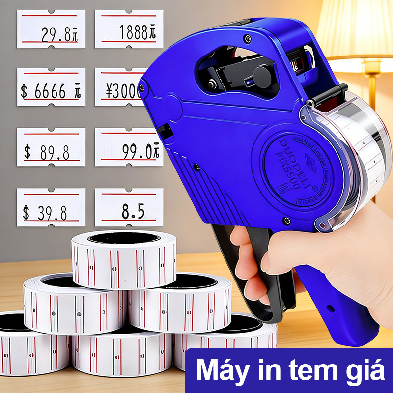 Máy in tem giá 8 chữ số kèm nhãn tem giá Gói Máy bấm giá tiền (tặng mực in và nhãn tem miễn phí)