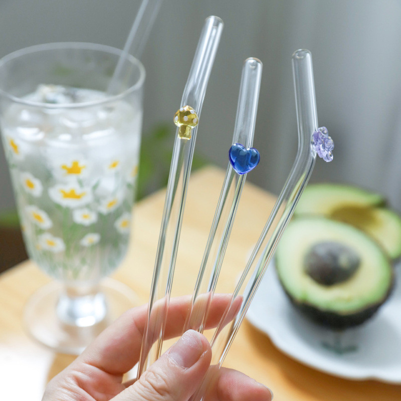 Phong Cách Nhật Bản Ống Hút Thủy Tinh Hộp Quà Tặng Bộ Nước Trong Suốt Sữa Uống Ống Hút Trà Sữa Bướm Nhiều Màu Sắc Trái Tim Khuỷu Tay UMNR