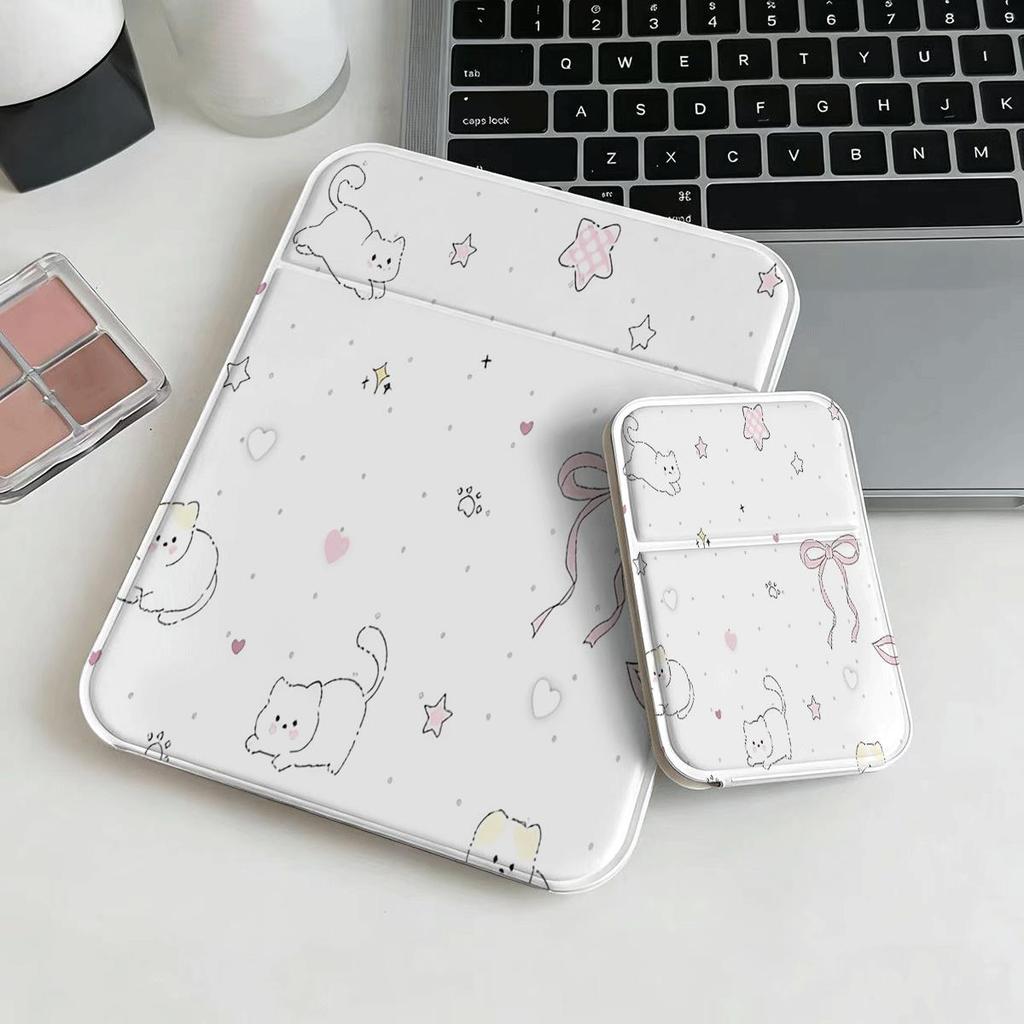 Màu hồng Cat Bow Gương gấp trang điểm phong cách Hàn Quốc