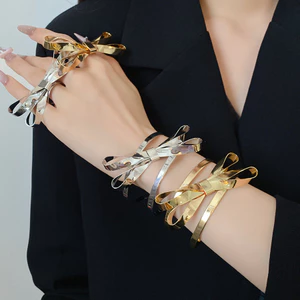 Set 2 Nơ Ruy Băng và Vòng Tay Phối Hợp cho Nữ - Tone Vàng và Bạc, Style Vintage, Thích Hợp Trang Sức hàng Ngày