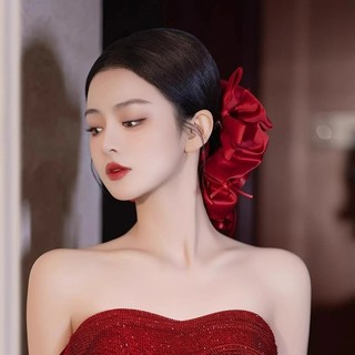 1 Bộ nơ và ruy băng hình vòng tròn tóc màu đỏ rượu vang dành cho lễ cưới, phù hợp với váy dạ hội cao cấp.