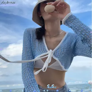 DAYBREAK Áo khoác cardigan mỏng, Áo len dệt kim bằng vải Polyester dài tay, Áo len dệt kim dài tay màu trơn dành cho nữ
