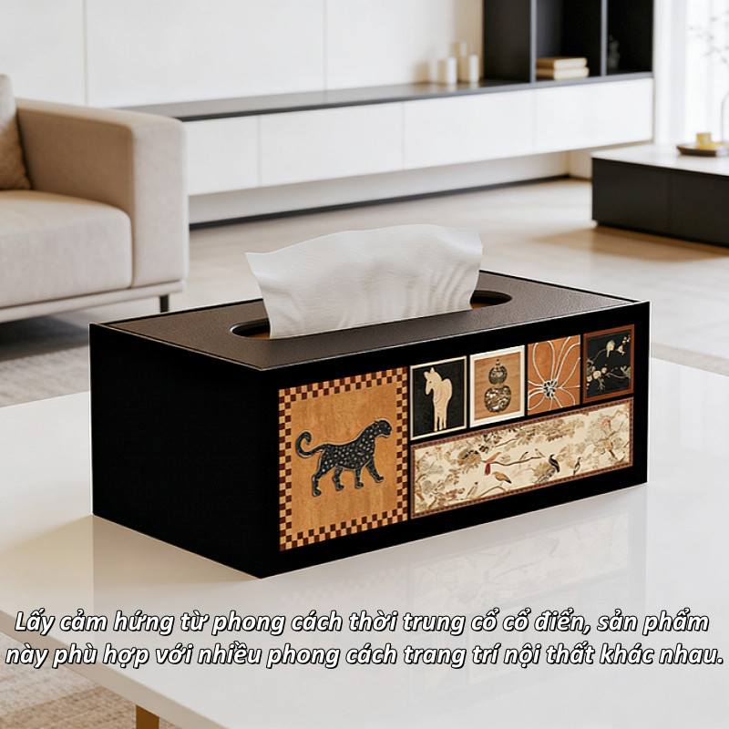 Hộp khăn giấy da cao cấp cổ điển – sang trọng, chống nước, đa năng decor phòng khách bàn cà phê