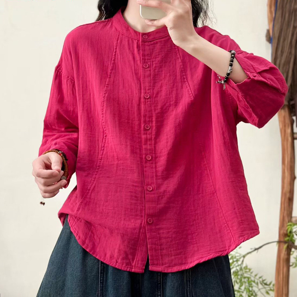 Sẵn sàng - Áo sơ mi nữ sợi cotton thiết kế đơn giản, size đa dạng