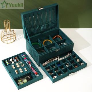 YUUKII Bông Tai Vòng Cổ Tổ Chức, Hộp Bảo Quản Trang Sức Nhung Dung Tích Lớn, 3 Lớp Có Khóa Và Ngăn Kéo Hộp Trang Sức Dành Cho Nữ