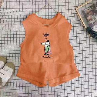 Bộ trang phục không tay trẻ em Bộ quần short hoạt hình mùa hè thoáng khí Quần áo hai mảnh thông thường