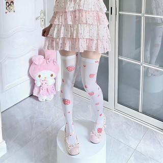 [oklife Tất Nữ] Vớ In Hình Dâu Tây Phong Cách Mỏng Nữ Gothic Anime Dễ Thương Ống Dài Ống Cao Over-the-Knee Tất Trắng Ống Dài