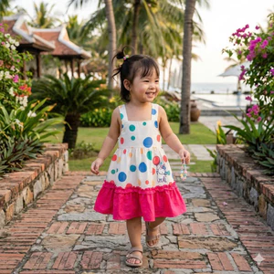 Đầm bé gái cầu vồng nhiều màu in hình thỏ xinh xắn 8-20KG, váy mùa hè cho bé gái1–5 tuổi