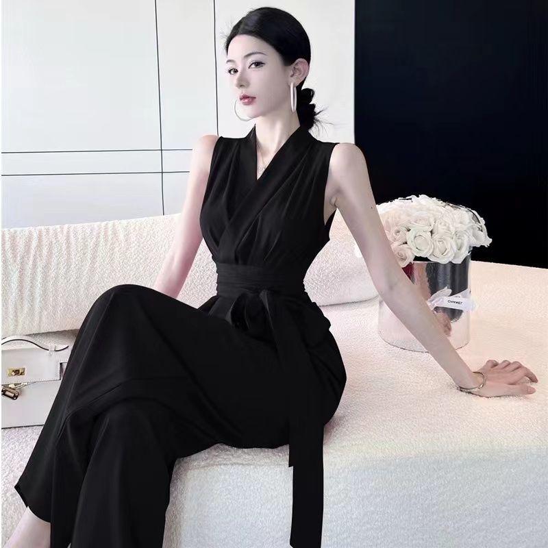 Bộ áo liền quần nữ dáng rộng thẳng, mỏng eo cao - Phù hợp mùa hè, hàng mới về