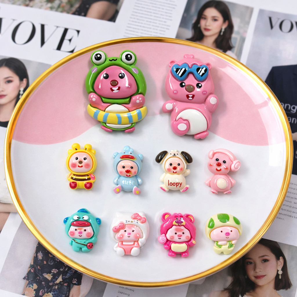 Set Charm Heo Hồng Kawaii Pastel Siêu Dễ Thương Nhiều Nhân Vật Mini Trang Trí Dép Phụ Kiện Xinh Xắn Hot Trend Cute