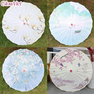 Ô lụa cổ điển, có in họa tiết phong cảnh, đường kính 82 cm, có thể dùng để chụp ảnh Cosplay, đám cưới, du lịch