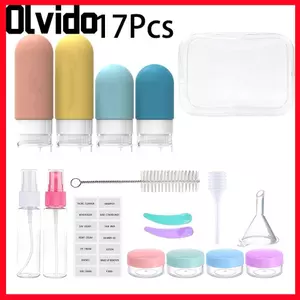 Bộ chai du lịch OLVIDO 17 chiếc, Chai đựng đồ vệ sinh bằng silicon có thể đổ lại, Hộp đựng dầu gội tiện lợi chống rò rỉ nhẹ