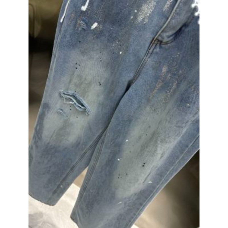 Quần jean nữ lưng cao mới có quần Denim và ren đục lỗ