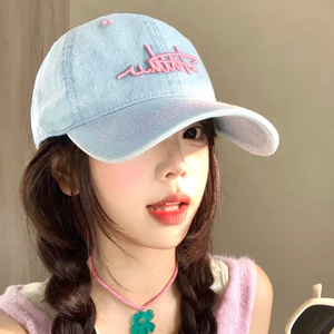 Mũ Bóng Chày Denim Nữ Thêu Rửa, Phong Cách Retro, Rộng Vành Giúp Mặt Nhỏ Hơn