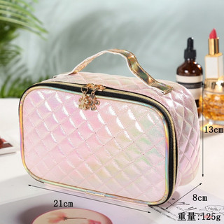 Thời Trang Mới Pu Di Động Hộp Đựng Mỹ Phẩm Túi Trang Điểm Lưới Vuông Nữ Bảo Quản Túi Giặt
