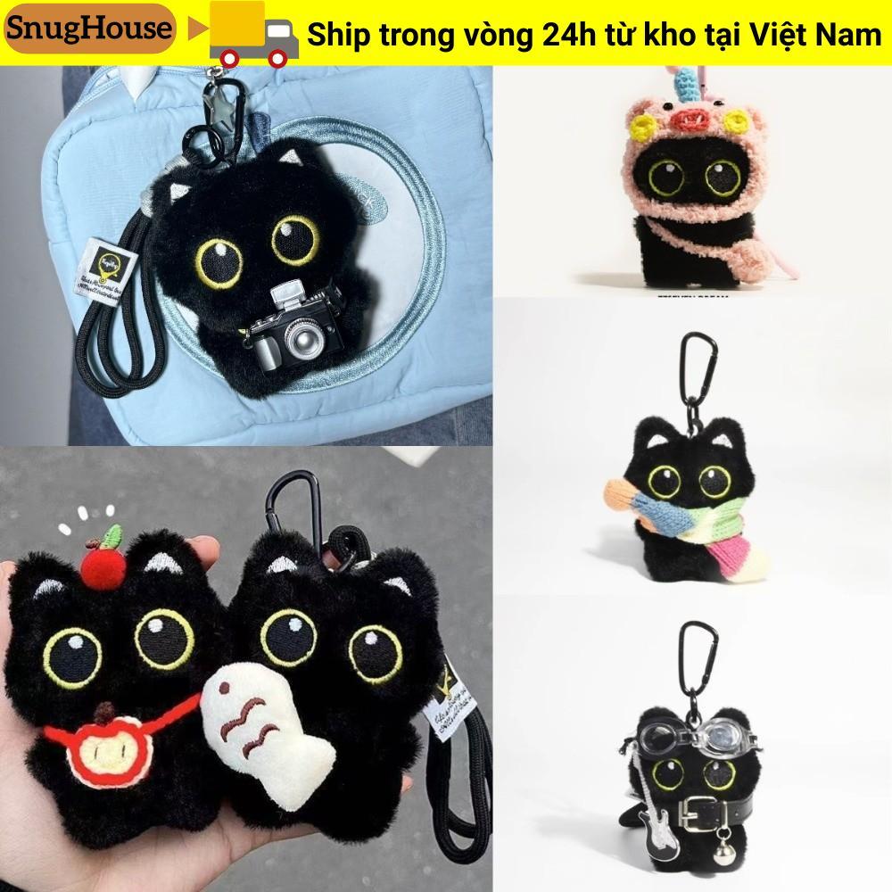 SNUGHOUSE Mèo Đen Sang Trọng Búp Bê Móc Khóa, Khăn Đeo Vai Túi Búp Bê Mặt Dây Chuyền, Camera Dễ Thương Xe Chìa Khóa Quà Tặng