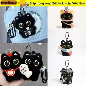 SNUGHOUSE Mèo Đen Sang Trọng Búp Bê Móc Khóa, Khăn Đeo Vai Túi Búp Bê Mặt Dây Chuyền, Camera Dễ Thương Xe Chìa Khóa Quà Tặng
