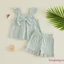 Trang phục mùa hè cho bé gái mới biết đi Nơ trang trí thường ngày Viền cổ vuông Áo bay + Quần short Bộ 2 chiếc