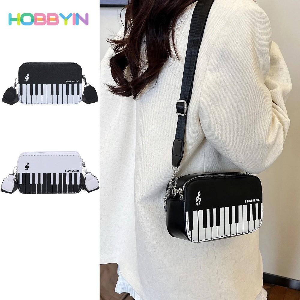 Túi đeo chéo HOBBYIN, Thiết kế ghi chú đàn piano Dây đeo vai rộng Túi đeo vai đàn piano, Dây kéo lật hợp thời trang Màu sắc tương phản Túi vuông nhỏ cho bé gái và phụ nữ