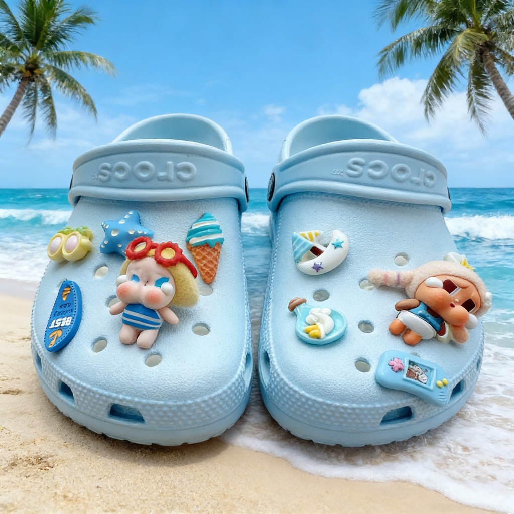 Phụ kiện giày lỗ Pop Mart hoa đi biển, có thể tháo rời, phù hợp cho cá Crocs, Busch, Zhibixing